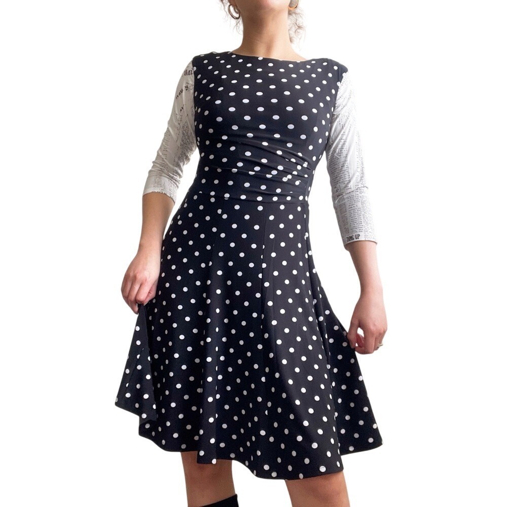 Ralph Lauren Vintage Preppy 90s Nostalgia Polka Dot Pleated Fit Flare Mini Dress